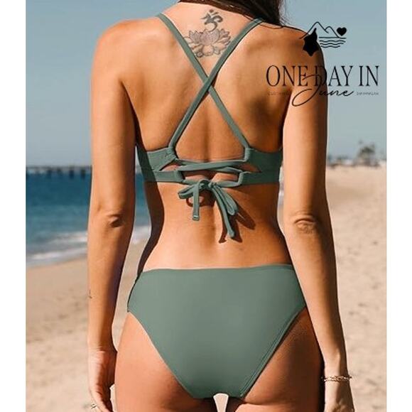 Cupshe Tie Back Triangle Bikini Swimsuit Size S - Picture 2 of 7